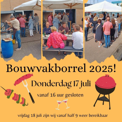 Bouwvakborrel 2025 Henselmans bijna vakantie gezelligheid collega's Noord Scharwoude