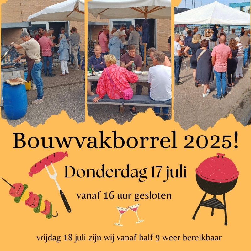 Bouwvakborrel 2025 Henselmans bijna vakantie gezelligheid collega's Noord Scharwoude